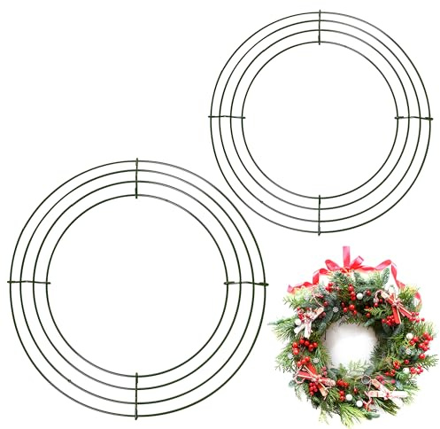 2 Pack Large Christmas Wire Wreath Ring 14 inch 16 inch Metal Wire Wreath Frame Christmas Wreath Ring Crafting Wreath Base, Thanksgiving Halloween Wedding Xmas Wreath Frame Wreath Making Supplies