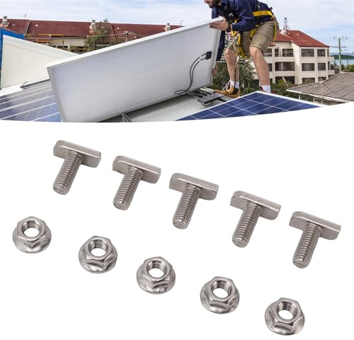 T Bolt Set M8x20mm T Slot Drop-in Bolt Hammer Head Bolts T Shape Stud Sliding Screw with 10 Pcs Hexagon Flange Nuts for Aluminum Extrusion Profile Photovoltaic Solar Mounting