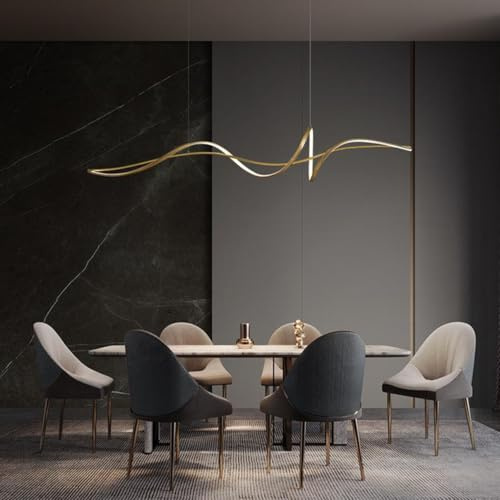 Dimmbare LED Pendelleuchte Esstischlampe, schwarz Moderne Hängeleuchte esstisch, Lineare Hängelampe mit Fernbedienung, Kronleuchter für LED Wohnzimmer Esszimmer Büro Küche Leuchte (Gold, 120 cm)