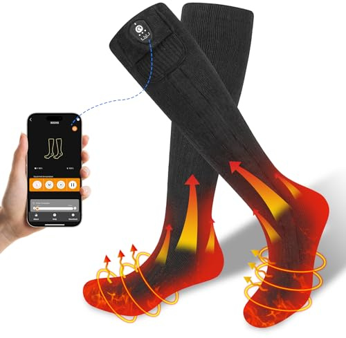 Heated Socks with App Control for Men Women, SAVIOR HEAT Electric Rechargeable Battery Heating Socks Washable Foot Warmer for Winter Skiing Hunting Fishing Hiking (Medium)