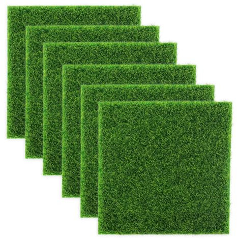 RESTALLADNWEST 6 Pcs Miniature Artificial Ornament Grass Mat, Life-Like Fairy Artificial Square Grass Mat Grass Lawn Miniature Ornament Garden Dollhouse Decoration (15 x 15cm)