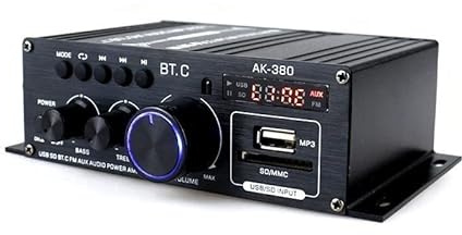 Hi-Fi-förstärkare,Audioförstärkare 2 * 80W FM-radio Mp3-spelare Bluetooth-kompatibel ljudeffektförstärkare Stereo Equalizer HiFi Klass D Digital Mp3-avkodare Musik AMP(Ak380)