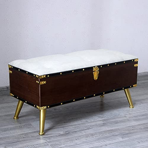 CuNtoHHH Aufbewahrungsbox für Fußstütze im Wohnzimmer und Flur, hochwertige gepolsterte Ottoman-Sitzbank im Landhausstil mit Stauraum, rustikale Ottoman-Sitzbank mit Stauraum, cremeweiß 65 x 35 x 45