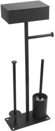 Zythrem Support pour papier toilette en acier inoxydable avec brosse de toilette en acier inoxydable avec brosse WC pour lingettes humides en pieds (noir) (noir - boîte + disque + brosse pour