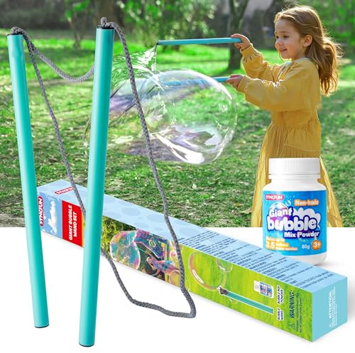 SYNCFUN Giant Bubble Wand Kit (3-Piece Set) with Concentrate Solution-Up to 3.5 Gallons, Big Bubble Wand Set with Mix Powder, Outdoor Toy for Kids, Boys, Girl, Party, Summer