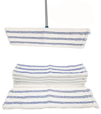 Les Nouveaux Textiles - Lot de 1 Balais Télescopique Professionnel + 5 Serpillères Microfibre Grattantes 40 x 14 cm - Ultra Absorbant - Tous Types de Sols - Lavable en Machine