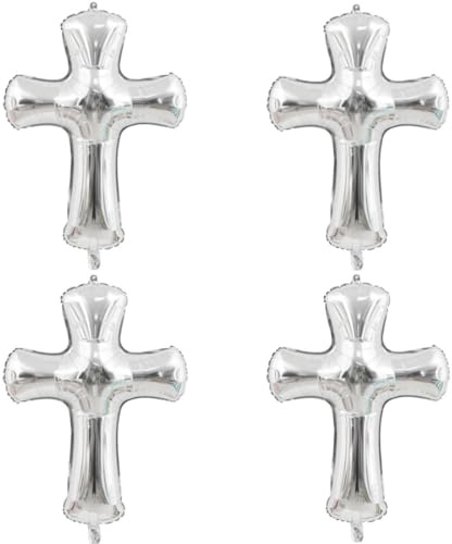 4 pcs Cross Balloon Foil Balloon Silver for Church Communion Party Decoration (silver)