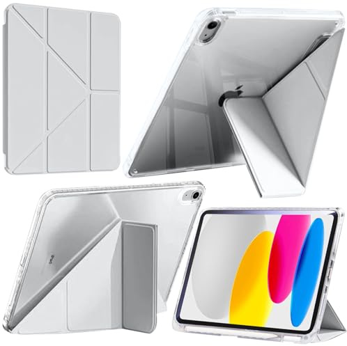 A-BEAUTY Custodia Compatibile con iPad (A16) 11a/10a Generazione (2025/2022) Cover Trasparente Antiurto con Portapenne & Staffe Adattatore, Supporto Trifold 6 in 1 a Forma di Y, Grigio