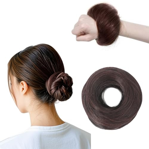 Gomas para Pelo Liso para Mujer, Moño Postizo Elástico, Moño Desordenado, Accesorios Donut para el Cabello, Moño Sintético para Mujeres (Marrón natural 33)
