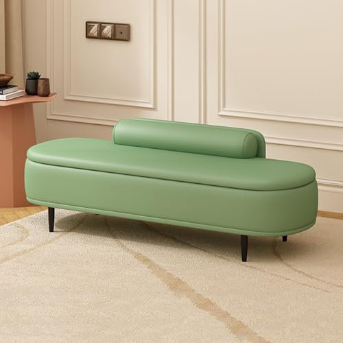 Aufbewahrungsbank aus Kunstleder mit Lendenkissen, moderne Bettbank für Wohnzimmer, Eingangsbereich, Aufbewahrungsbox, Sitz, 100 cm, Grün