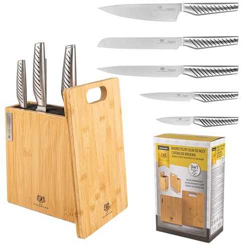 KARL HAUSMANN Messerblock Magnetisch mit Messer - 5 teilig - Magnetischer Messer Block aus Bambusholz - Messer set aus Edelstahl - Kitchen Knife Set - Küchen Messerset - Küchenmesser Block