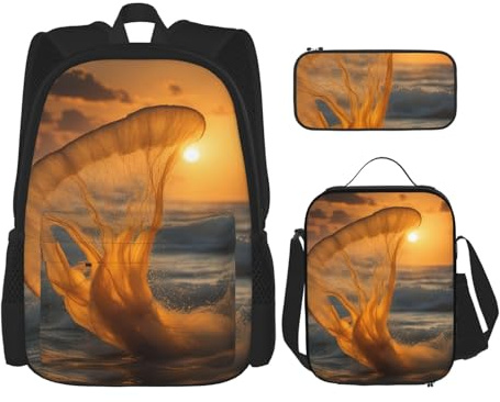 OXKGHHO Juego de mochila de trabajo con estampado de cola de sirena con lonchera aislada, correas ajustables, para gimnasio y uso diario, Negro -, Talla única