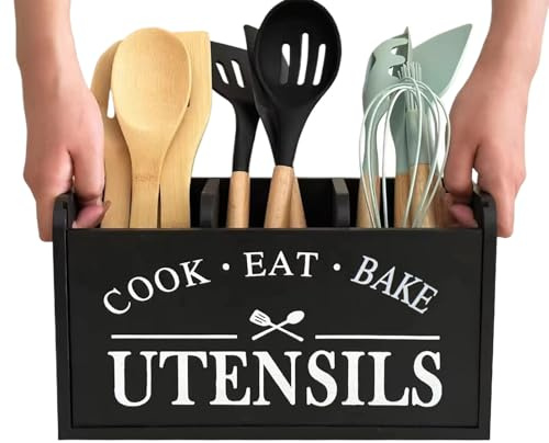 Wood Kitchen Utensils Holder, Wood Cooking Utensils Holder, 3 Compartments Drain Hole Design Dinnerware Box For Small Commercial Restaurant