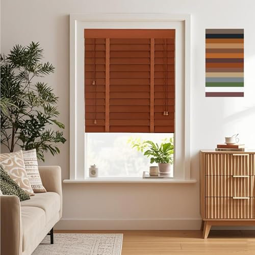 50mm lamellen Holzjalousie Innen, Holz Jalousie für Fenster, Verdunkelung Jalousien, Horizontale Jalousette, Sichtschutz Sonnenschutz Anpassbare Vorhänge, für Büro Badezimmer Küche(Red Walnut)