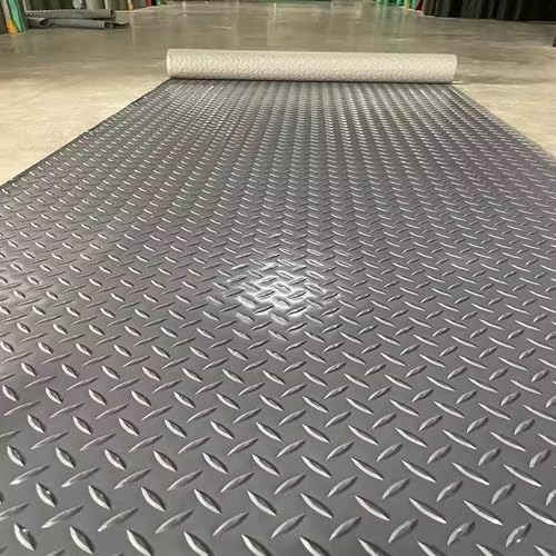 Tapis de Sol en Caoutchouc à pastilles - Revêtement de Sol Industriel - Protection de Sol pour remorques, Zones de déchargement, centres commerciaux - 1.5 mm d'épaisseur,Gris,1.5x3m