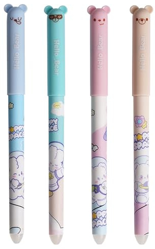 Generisch 4 Stück Radierbare Gelstifte, Süßes Cartoon Radierstift-Set Mit Radiergummi Ohne Blatt Zu Verbrauchen, 0,5mm Spitze, Schulsachen Für Kinder, Studenten, Schule, Büro (Blau Tinte-B)