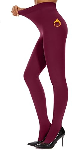 DUCMODA Collant termici morbidi foderati in pile per donna, caldi e opachi Bordeaux S-M