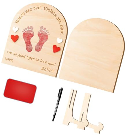 Neonato Footprint Art Wood Board Souvenir Legno Pietre miliari Mappa Con Stand Per Regali Per Neonati E Asilo Ornamento Bambino Crescita