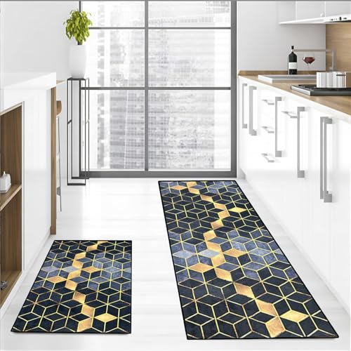Flei Teppichläufer Flur Modern Waschbarer Kurzflor Teppich mit rutschfestem Gummirücken für Wohnzimmer Flur Büro Schlafzimmer Küche 40x120cm
