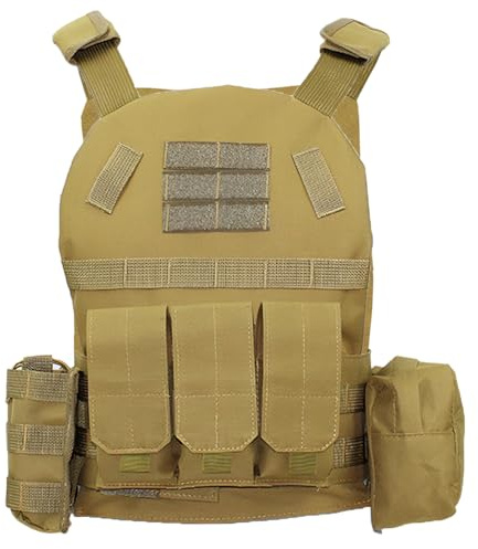 QIYUANT Taktisk väst för barn Airsoft militär barnkamouflage multifunktionell MOLLE väst strid jakt vandring äventyr utomhus camping för män kvinnor pojkar flickor, Brun, 140