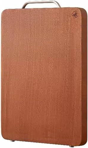 Grande planche à découper en bois d'ébène avec poignée en métal – Idéale pour hacher la viande, le fromage, les fruits et la charcuterie avec rainure pour jus