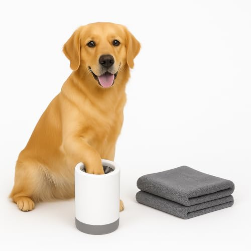 Pulitore per zampe per cane in silicone morbido – Pulizia delicata e profonda – Include 2 asciugamani in omaggio (Grigio, Small)