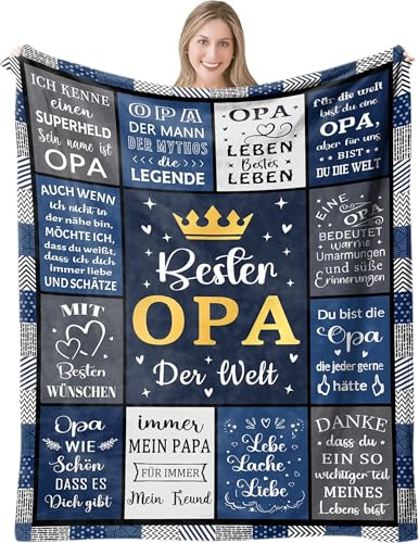 ZUCZUG Kuscheldecke Flauschige Gsgeschenk für Opa zum Geburtstag Vatertag | Personalisierte Geschenke Faultier Decke An Meinen Opa, Super Weiche Flanelldecke Wohndecke für Sofa