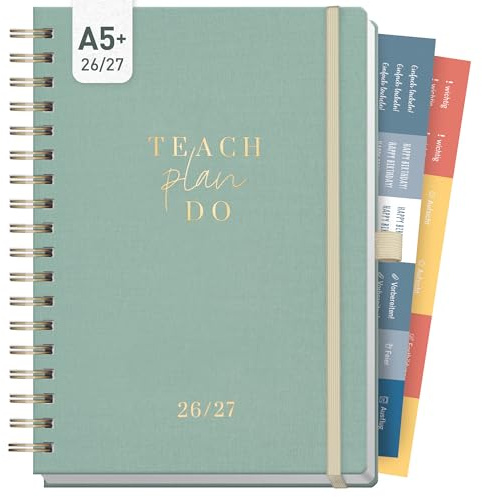 Häfft® Lehrer-Planer Deluxe 2026/2027 A5+ Green Canvas | Schöner Lehrerkalender mit Spiralbindung, Schulplaner 26/27 für Grundschule, weiterführende Schulen & Referendariat