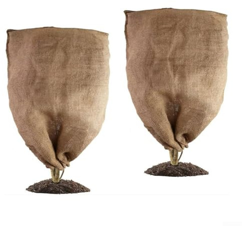 Lot de 2 housses réutilisables en toile de jute pour protéger les plantes d'hiver et le gel, sacs respirants pour protéger les arbres et les plantes de jardin (80 x 100 cm)