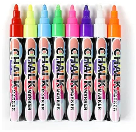 Eight colors of erasable liquid chalk, fluorescent markers for fluorescent boards, washable and wet-erasable neon light makers suitable for blackboards, blackboard signs, glass windows, graduation cel