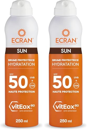 ECRAN® - Brume Protectrice Hydratante - Haute Protection - Technologie vitEox80 - Vitamine E - Protection UVA, UVB, Lumière Bleue, Coups de Soleil - Protection Solaire SPF 50 - Bronzage naturel