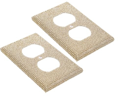 Housoutil Plaques Murales Décoratives Strass Doré 2 Pcs – Cache-prises Électriques Protection Bébé – Plaques de Recouvrement pour Prise Murale, Décoration Intérieure Salon Bureau, Finition