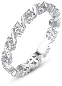 Epinki Echtes Hochzeitsband, Geometrisch Welle Pärchen Ringe mit Moissanit, Trauringe, Gr.47-65