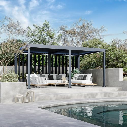 Weide Pergola Seitenwand Aluminium | Lamellen Sichtschutzwand verstellbar | Windschutz & Wetterschutz für Pavillon Garten Terrasse