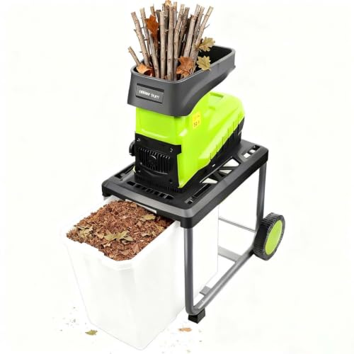 EXSHUING Broyeur De Végétaux Électrique, Rapport De Réduction 25:1, Double Lame Réversible, Sac Amovible 60 L, Roues De Transport ; Pour Brindilles, Branches Et Débris De Jardin