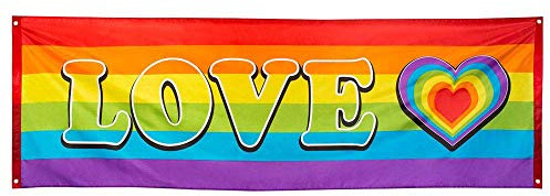 Boland - Banner Regenbogen Love, 74 x 220 cm | Polyester Dekoration mit Herz für Pride Mottoparty, CSD, Fahne