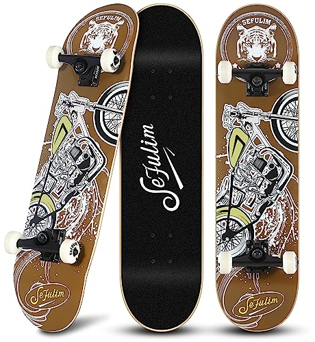 Sefulim 31 x 8 Pollici Skateboard Completo 7 Strati Acero Canadese Double Kick Deck concavo Skateboard per Ragazzi Ragazze Adolescenti Adulti Principianti