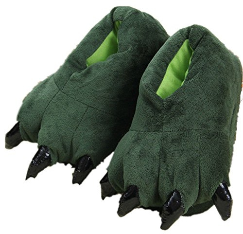 MAKFORT Zapatillas de casa de peluche unisex con palmera de dinosaurio para mascotas, pata, garra, zapatos, verde, 39/42 EU