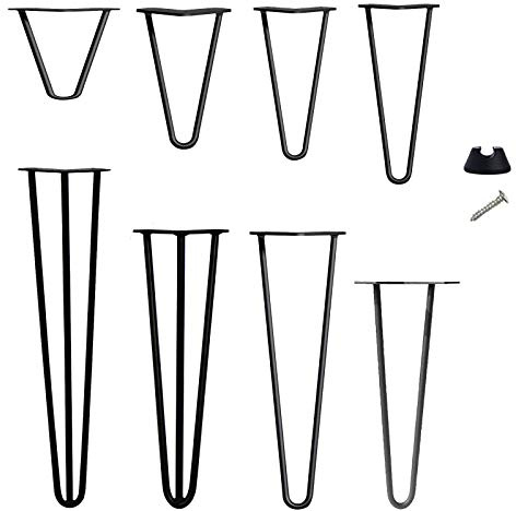 12” 30cm Hairpin Table Legs (Set of 4) Furniture Leg Industrial Style Steel Pre-Drilled Holes for Easy Installation, Protector Feet & Screws Included (Black/2 Rods/10mm)