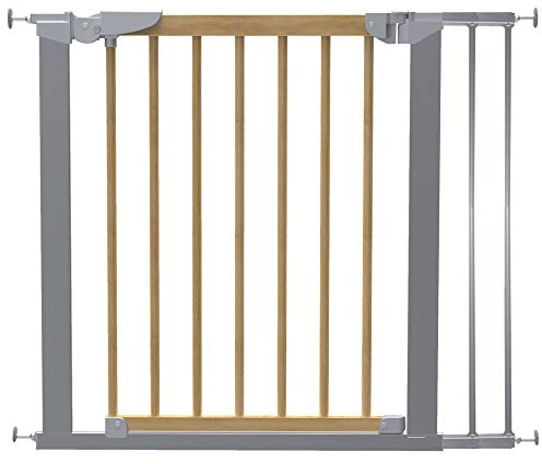 DOLLE Schwenk Türschutzgitter aus Holz/Metall Breite: 71,30-117,10 cm Höhe: 73 cm grau metallic mit Einhand Sicherheitsverschluss