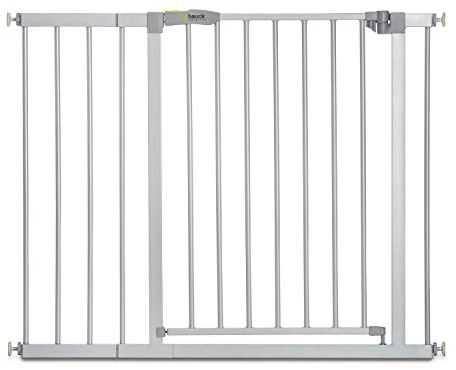 hauck Stop N Stop 2, Silber – Schutzgitter Treppe und Tür 96–101 cm – Kindersicheres Absperrgitter ohne Bohren – Manuelle 1 Hand Öffnung – nur für Innen - Auch für Hunde