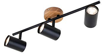 BRILONER - Deckenlampe schwenkbar, Holzbasis, GU10 Fassung, max. 35 Watt, Deckenleuchte, Lampe, Wohnzimmerlampe, Schlafzimmerlampe, Küchenlampe, Deckenstrahler, 47,3x9x14,3 cm, Schwarz