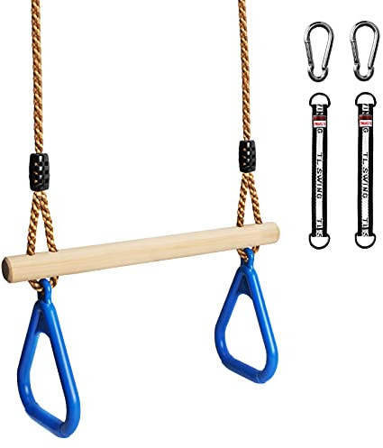 Katomi Columpio Infantil multifunción Trapezoidal de Madera con Anillas de plástico para Colgar hasta una Carga de 120 kg Azul (Trapecio)