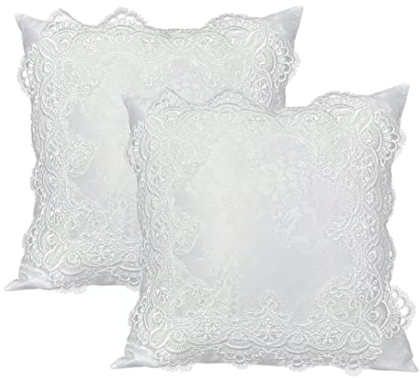 BrekSdat Juego de 2 Fundas de Almohada de 45,7 x 45,7 cm, de Encaje Blanco, Suaves, decoración de Sala de Estar, exquisitas Fundas de cojín Bordadas para el hogar, Cama, sofá