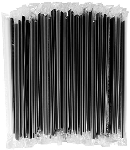 [400 Pcs] Black Individually Wrapped Disposable Plastic Straws(7.5 longX0.23 diameter)