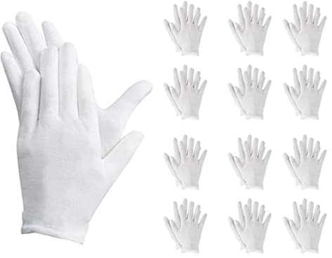 12 Paia Guanti Cotone (M Number 8), Guanti Bianchi Cotone, Guanti Idratanti Per Cura Pelle Mani, Guanti Stoffa