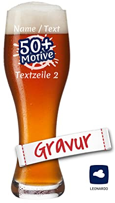LEONARDO Weizenglas mit Gravur personalisiert/Namen, Weizen-Bierglas/Weißbierglas graviert, Geschenk Geburtstag Vatertag Jahrestag Oktoberfest, Geschenkidee Männer/Papa (TAVERNA, 500 ml)