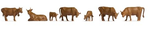 Noch 7 Figuras de Vacas Marrones pintadas a Mano para modelismo ferroviario, Ideal para Ancho de vía TT y paisajismo