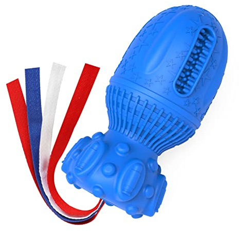 Hundespielzeug quietschend für die Zahnpflege [Das Original] aus 100% NATURKautschuk - Kauspielzeug für kleine, mittlere und große Hunde - Kauknochen - Hundekauartikel - Wasserspielzeug… (Rakete Blau)