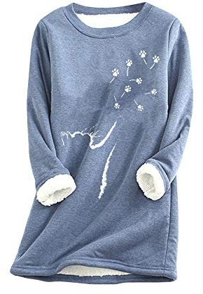 EFOFEI Frauen Langarm O-Ausschnitt Pullover Herz Muster Langarm Pullover Dickes Vlies Warme Lässig Blusen Weiche Und Bequeme Home Top
